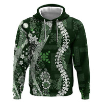 Hawaii Puakenikeni and Maile Lei Zip Hoodie Green Japanese Wave Style LT9 Pullover Hoodie Green - Polynesian Pride