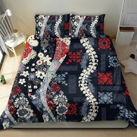 Hawaii Puakenikeni and Maile Lei Bedding Set Navy Blue Japanese Wave Style - Polynesian Pride