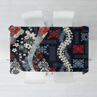 Hawaii Puakenikeni and Maile Lei Tablecloth Navy Blue Japanese Wave Style LT9 Navy Blue - Polynesian Pride