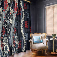 Hawaii Puakenikeni and Maile Lei Window Curtain Navy Blue Japanese Wave Style - Polynesian Pride