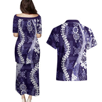 Hawaii Puakenikeni and Maile Lei Couples Matching Puletasi and Hawaiian Shirt Purple Japanese Wave Style - Polynesian Pride
