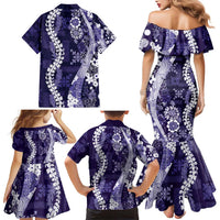 Hawaii Puakenikeni and Maile Lei Family Matching Mermaid Dress and Hawaiian Shirt Purple Japanese Wave Style - Polynesian Pride