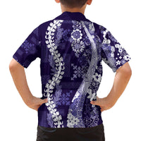 Hawaii Puakenikeni and Maile Lei Family Matching Off The Shoulder Long Sleeve Dress and Hawaiian Shirt Purple Japanese Wave Style - Polynesian Pride