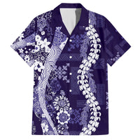 Hawaii Puakenikeni and Maile Lei Family Matching Off The Shoulder Long Sleeve Dress and Hawaiian Shirt Purple Japanese Wave Style - Polynesian Pride