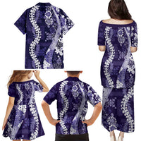 Hawaii Puakenikeni and Maile Lei Family Matching Puletasi and Hawaiian Shirt Purple Japanese Wave Style - Polynesian Pride
