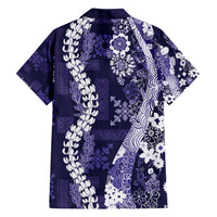 Hawaii Puakenikeni and Maile Lei Family Matching Puletasi and Hawaiian Shirt Purple Japanese Wave Style - Polynesian Pride
