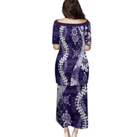Hawaii Puakenikeni and Maile Lei Family Matching Puletasi and Hawaiian Shirt Purple Japanese Wave Style - Polynesian Pride