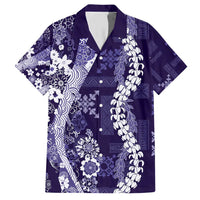 Hawaii Puakenikeni and Maile Lei Family Matching Short Sleeve Bodycon Dress and Hawaiian Shirt Purple Japanese Wave Style - Polynesian Pride