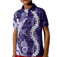 Hawaii Puakenikeni and Maile Lei Kid Polo Shirt Purple Japanese Wave Style - Polynesian Pride