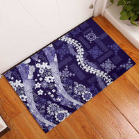 Hawaii Puakenikeni and Maile Lei Rubber Doormat Purple Japanese Wave Style - Polynesian Pride