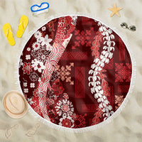 Hawaii Puakenikeni and Maile Lei Beach Blanket Red Japanese Wave Style - Polynesian Pride