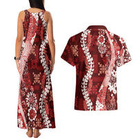 Hawaii Puakenikeni and Maile Lei Couples Matching Tank Maxi Dress and Hawaiian Shirt Red Japanese Wave Style - Polynesian Pride
