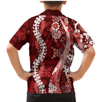 Hawaii Puakenikeni and Maile Lei Family Matching Mermaid Dress and Hawaiian Shirt Red Japanese Wave Style - Polynesian Pride