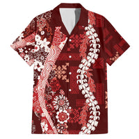 Hawaii Puakenikeni and Maile Lei Family Matching Puletasi and Hawaiian Shirt Red Japanese Wave Style - Polynesian Pride