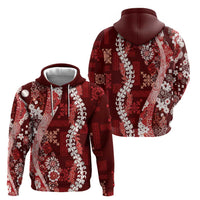 Hawaii Puakenikeni and Maile Lei Hoodie Red Japanese Wave Style - Polynesian Pride