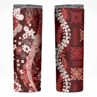 Hawaii Puakenikeni and Maile Lei Skinny Tumbler Red Japanese Wave Style - Polynesian Pride