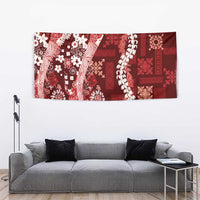 Hawaii Puakenikeni and Maile Lei Tapestry Red Japanese Wave Style - Polynesian Pride