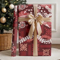Hawaii Puakenikeni and Maile Lei Wrapping Paper Red Japanese Wave Style - Polynesian Pride