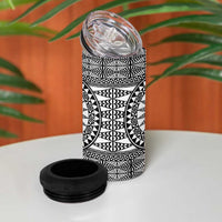 All White Tonga Malo e lelei 4 in 1 Can Cooler Tumbler Vintage Ngatu Tribal Pattern - Polynesian Pride