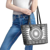 All White Tonga Malo e lelei Leather Tote Bag Vintage Ngatu Tribal Pattern - Polynesian Pride