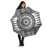 All White Tonga Malo e lelei Umbrella Vintage Ngatu Tribal Pattern - Polynesian Pride