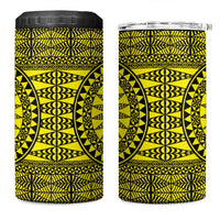 All Yellow Tonga Malo e lelei 4 in 1 Can Cooler Tumbler Vintage Ngatu Tribal Pattern - Polynesian Pride