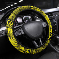 All Yellow Tonga Malo e lelei Steering Wheel Cover Vintage Ngatu Tribal Pattern - Polynesian Pride