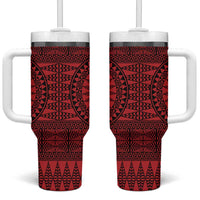 All Red Tonga Malo e lelei Tumbler With Handle Vintage Ngatu Tribal Pattern - Polynesian Pride