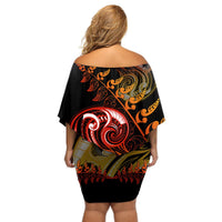 New Zealand Off Shoulder Short Dress Aotearoa Wisdom Face Maori Fern Tattoo Arty LT9 - Polynesian Pride