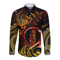 New Zealand Long Sleeve Button Shirt Aotearoa Manaia Maori Fern Tattoo Arty LT9 Unisex Reggae - Polynesian Pride