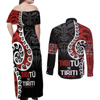 Honour The Treaty New Zealand Couples Matching Off Shoulder Maxi Dress and Long Sleeve Button Shirt Toitu Te Tiriti Ake!Ake!Ake!