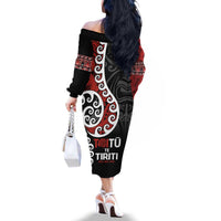 Honour The Treaty New Zealand Family Matching Off The Shoulder Long Sleeve Dress and Hawaiian Shirt Toitu Te Tiriti Ake!Ake!Ake! LT9 - Polynesian Pride