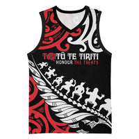 Honour The Treaty New Zealand Personalised Basketball Jersey Toitu Te Tiriti Half Fern Haka Dance LT9 Unisex Red - Polynesian Pride