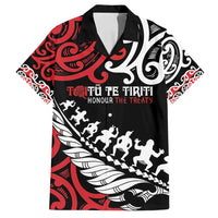 Honour The Treaty New Zealand Personalised Family Matching Off Shoulder Maxi Dress and Hawaiian Shirt Toitu Te Tiriti Half Fern with Haka dance LT9 Dad's Shirt - Short Sleeve Black - Polynesian Pride
