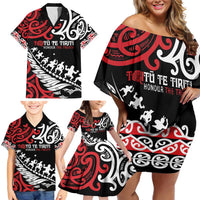 Honour The Treaty New Zealand Personalised Family Matching Off Shoulder Short Dress and Hawaiian Shirt Toitu Te Tiriti Half Fern with Haka dance LT9 - Polynesian Pride