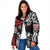 Honour The Treaty New Zealand Personalised Padded Jacket Toitu Te Tiriti Half Fern Haka Dance - Polynesian Pride