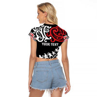 Honour The Treaty New Zealand Personalised Raglan Cropped T Shirt Toitu Te Tiriti Half Fern with Haka dance LT9 - Polynesian Pride