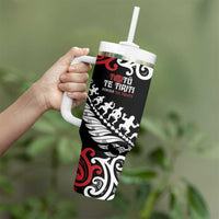 Honour The Treaty New Zealand Personalised Tumbler With Handle Toitu Te Tiriti Half Fern with Haka dance LT9 - Polynesian Pride