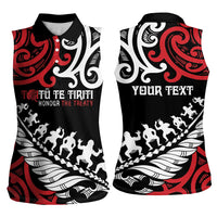 Honour The Treaty New Zealand Personalised Women Sleeveless Polo Shirt Toitu Te Tiriti Half Fern with Haka dance LT9 - Polynesian Pride