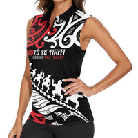 Honour The Treaty New Zealand Personalised Women Sleeveless Polo Shirt Toitu Te Tiriti Half Fern with Haka dance LT9 - Polynesian Pride