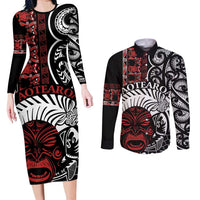 Honour The Treaty New Zealand Personalised Couples Matching Long Sleeve Bodycon Dress and Long Sleeve Button Shirt Toitu Te Tiriti Indigenous Maori Face