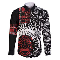 Honour The Treaty New Zealand Personalised Family Matching Off The Shoulder Long Sleeve Dress and Hawaiian Shirt Toitu Te Tiriti Indigenous Maori Face LT9 Dad's Shirt - Long Sleeve Black - Polynesian Pride