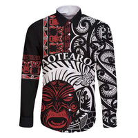 Honour The Treaty New Zealand Personalised Family Matching Puletasi and Hawaiian Shirt Toitu Te Tiriti Indigenous Maori Face LT9 Dad's Shirt - Long Sleeve Black - Polynesian Pride