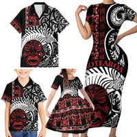 Honour The Treaty New Zealand Personalised Family Matching Short Sleeve Bodycon Dress and Hawaiian Shirt Toitu Te Tiriti Indigenous Maori Face LT9 - Polynesian Pride