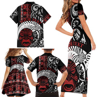 Honour The Treaty New Zealand Personalised Family Matching Short Sleeve Bodycon Dress and Hawaiian Shirt Toitu Te Tiriti Indigenous Maori Face LT9 - Polynesian Pride