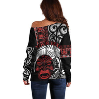 Honour The Treaty New Zealand Personalised Off Shoulder Sweater Toitu Te Tiriti Indigenous Maori Face