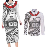 Samoa Mau Movement House Personalised Couples Matching Long Sleeve Bodycon Dress and Long Sleeve Button Shirt Fa'a Samoa The Samoan Way