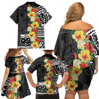 Samoa Tribal Hibiscus Flowers Family Matching Off Shoulder Short Dress and Hawaiian Shirt