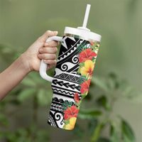 Samoa Tribal Hibiscus Flowers Tumbler With Handle LT9 - Polynesian Pride