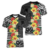 Samoa Tribal Hibiscus Flowers Women V-Neck T-Shirt